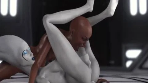 3d Alien Dickgirl plows A stunning ebon In The Space Station