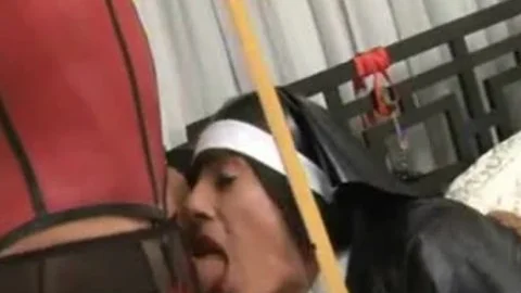 lewd Crossdresser Nun Zoe bang Puppet Takes shemales Creamy Load In Her lewd mouth