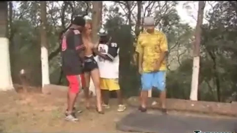 Interracial team bang outdoors