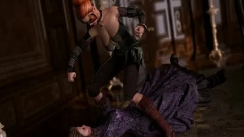 Futanari 3D fantasy: Redhead Dickgirl Filled With cum Her Girlfriend' face hole