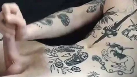 marvelous milk cans Trans Lady With Full Tattoos Strokes Her worthwhile penis On webcam