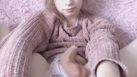 innocent Looking blond ladyboy Plays Her penis