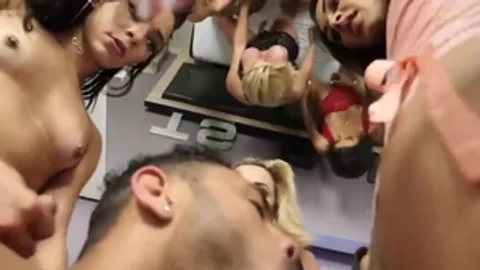 Six ladyboys sperm Blast One lad