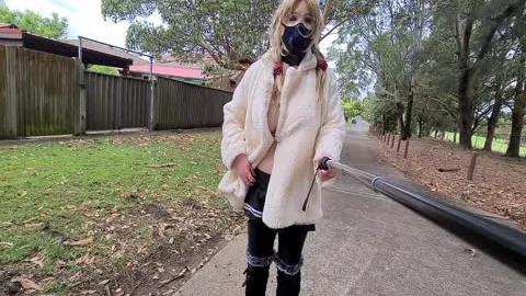 Exhibitionist hoe Flashing In A Fur Coat By A Busy Road