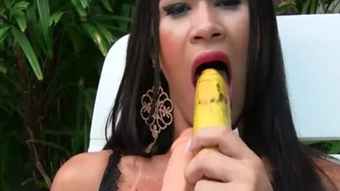 Sensual tranny Erika Lee Masturbates With A Banana And Sticks A fake penis Up Her ass