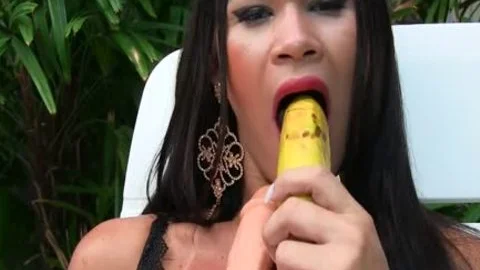 Sensual shemale Erika Lee Masturbates With A Banana And Sticks A fake penis Up Her booty