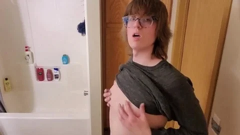 Trans girl Stephanie Sprays biggest cream flow All Over bathroom Floor